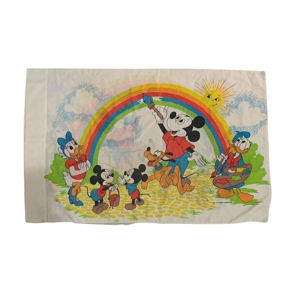 VTG Walt Disney Productions Standard Pillow Case Mickey Minnie Donald Goofy - Picture 1 of 3